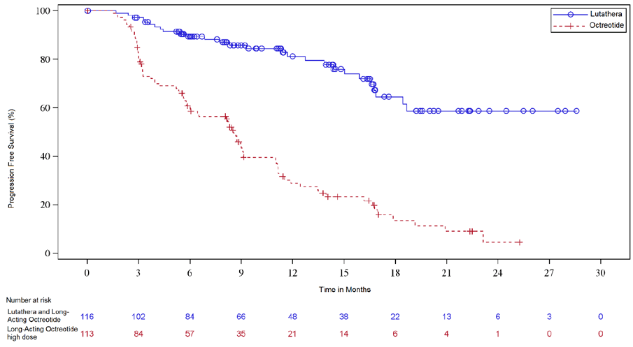 Kaplan-Meier Curves for Progression-Free Survival in NETTER-1 Illustration