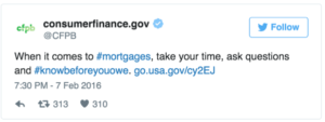 CFBP Tweets: "When it comes to #mortgages, take your time, ask questions and #knowbeforeyouowe. go.usa.gov/cy2EJ"