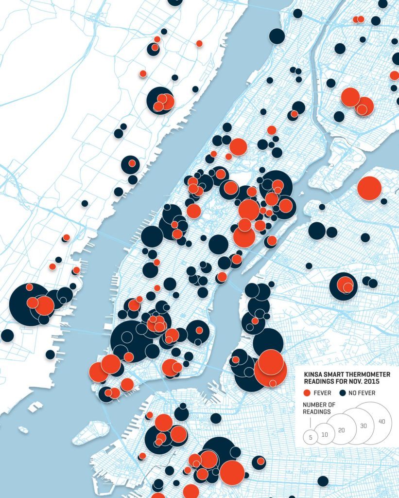 Figure 4. Map data provided by Kinsa, designed by Fortune Magazine. Data represents approximately 3,000 temperature readings.