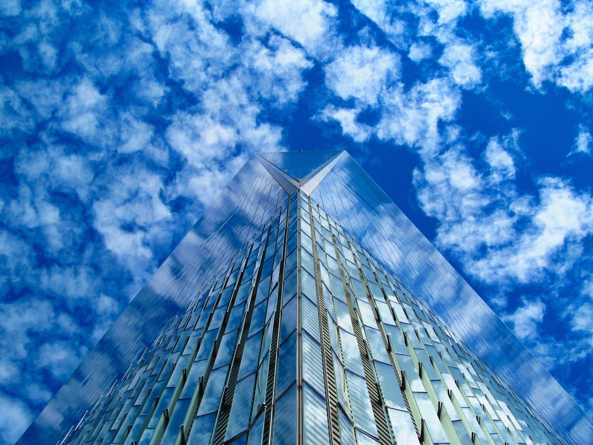 One world trade center in clouds