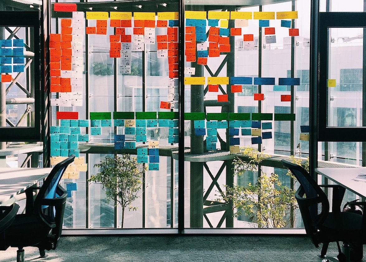 Colorful sticky notes on wall