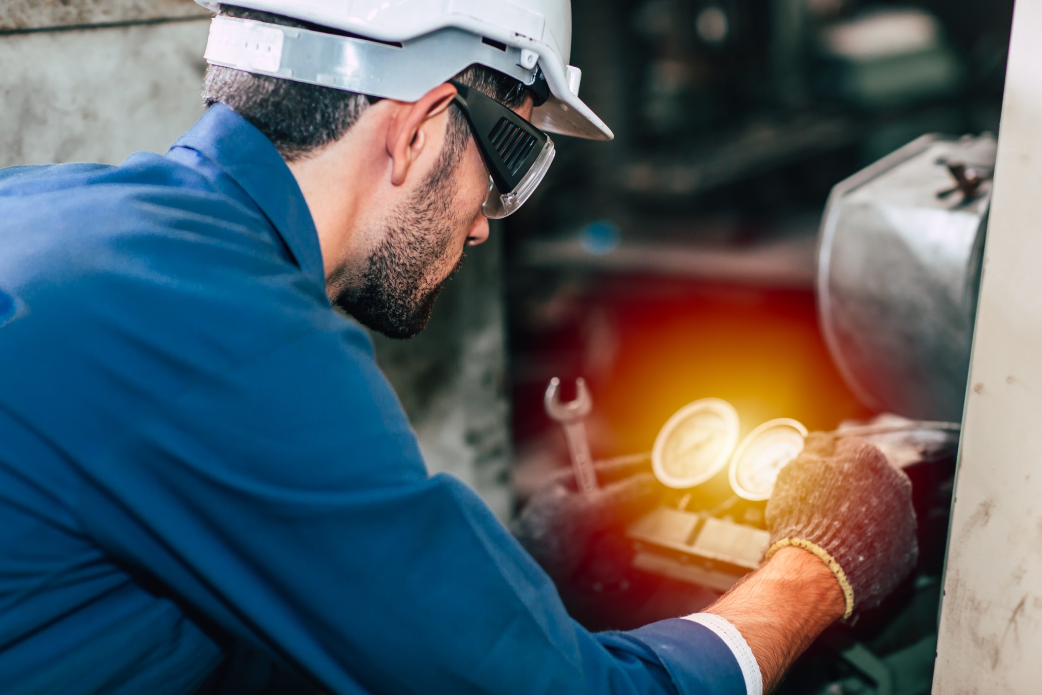 Factory worker with goggles
