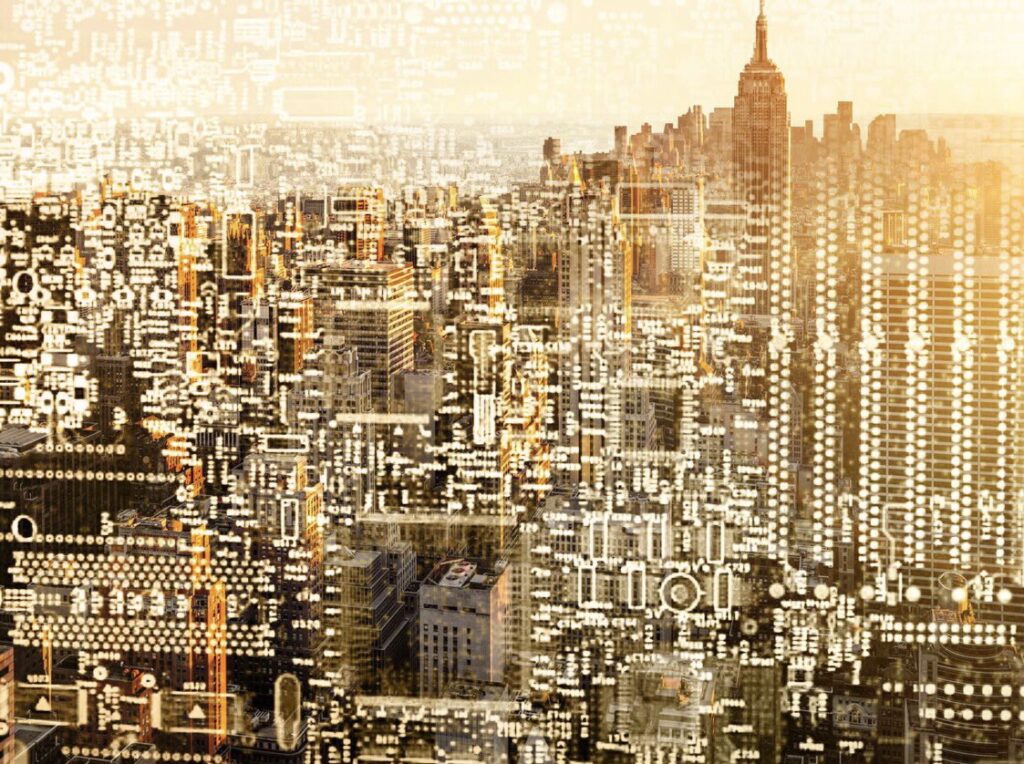 Recycled circuit board over NYC